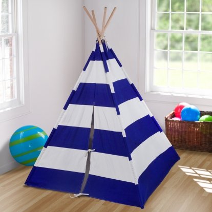 Blue & White Striped Canvas Teepee