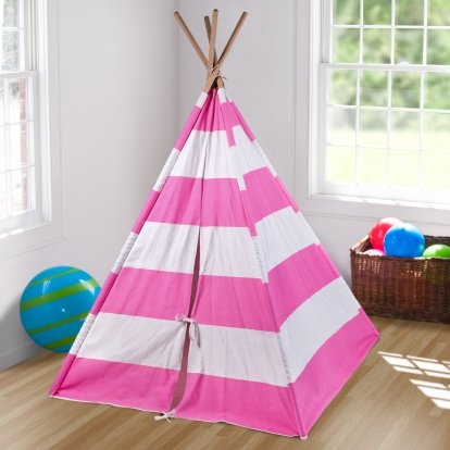 Pink & White Striped Canvas Teepee