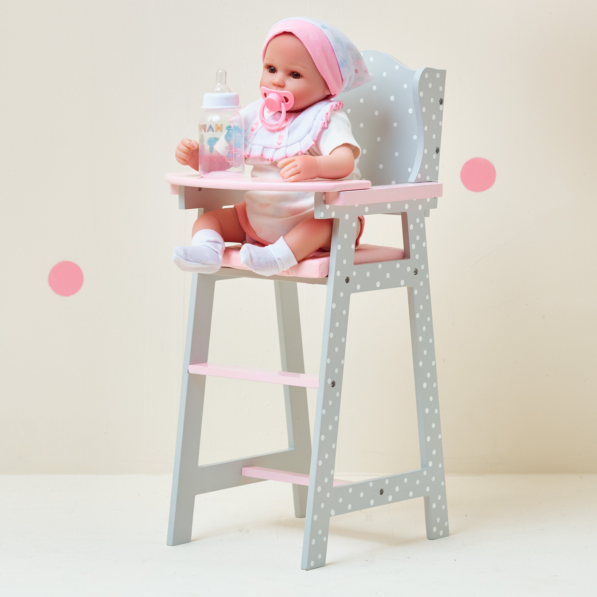 Olivia's Little World - Polka Dots Princess Baby Doll High Chair - Grey