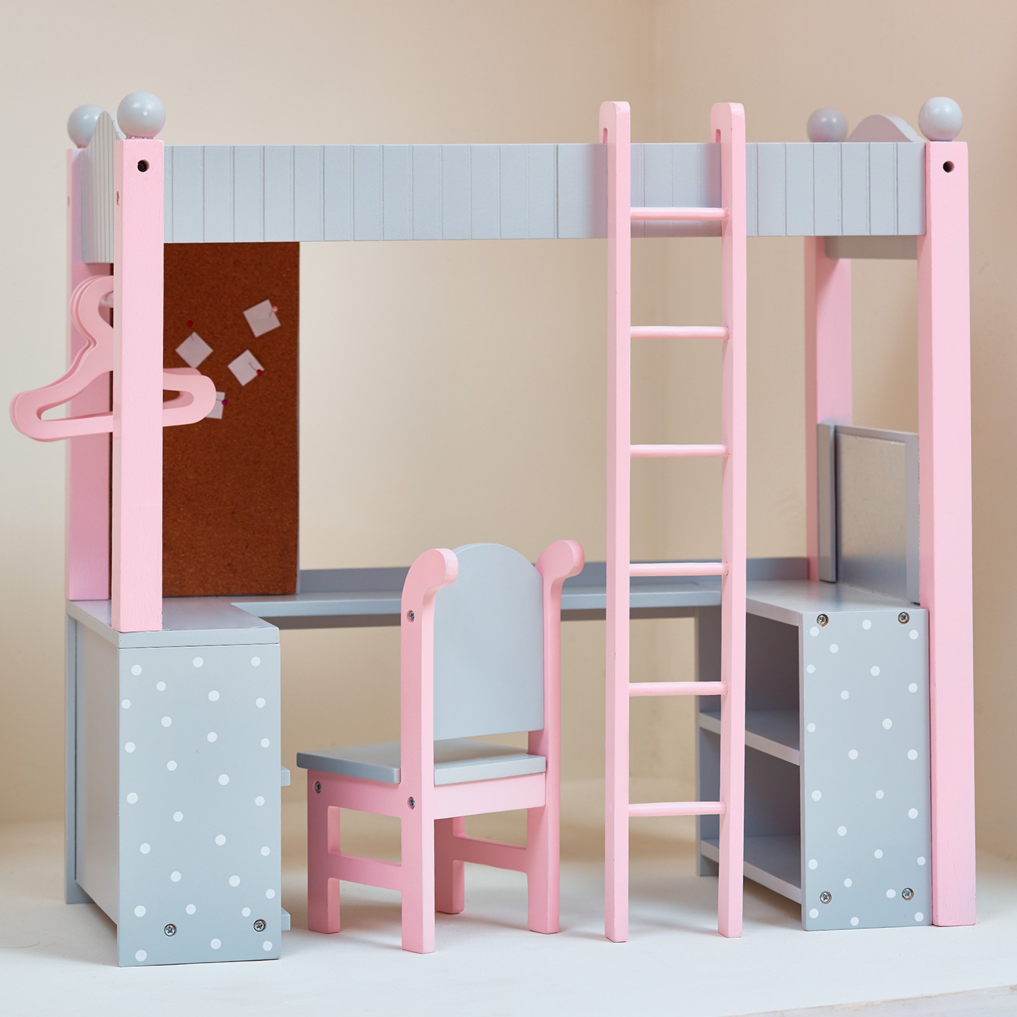 Olivia's Little World - Polka Dots Princess 18" Doll College Dorm Double Bunk Desk - Grey