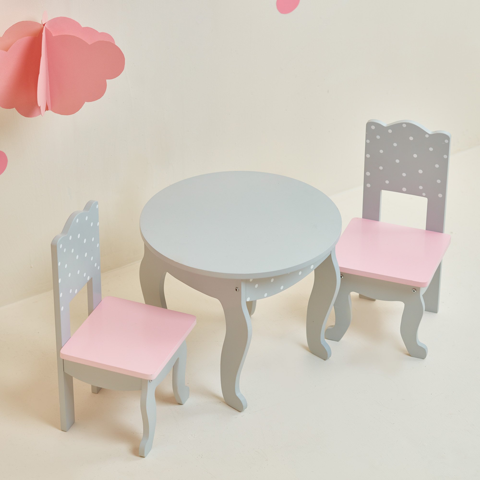 Olivia's Little World - Polka Dots Princess 18" Doll Table & 2 Chairs Set - Grey
