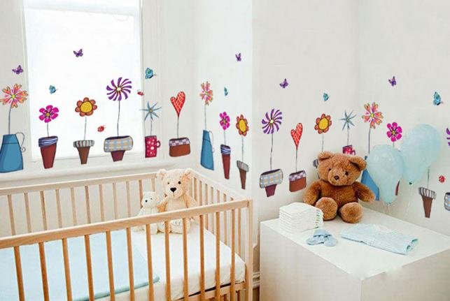 Wall Decal Stickers Flowers Insect Butterfly Potted Plant Home Decor Bedroom