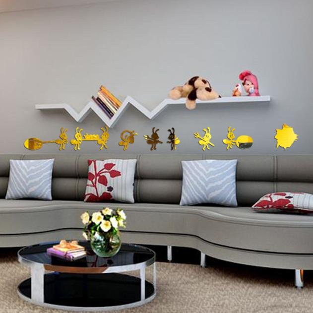 Cute Ant 3D Mirror Vinyl Removable Wall Sticker Decal Home Decor Art DIY Gold