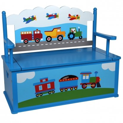 Olive Kids Trains, Planes, Trucks Bench Seat w/ Storage